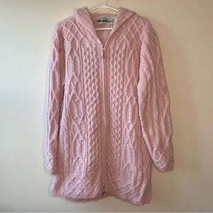 Aran Crafts Women’s Irish Cable Knitted Hooded Zip Coat, Size Medium